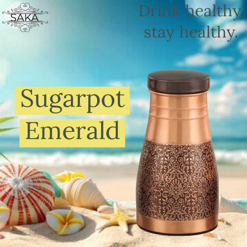 Copper jar Sugarpot emerald half matt half dark embossed saka bulk buy wholesale manufacturer