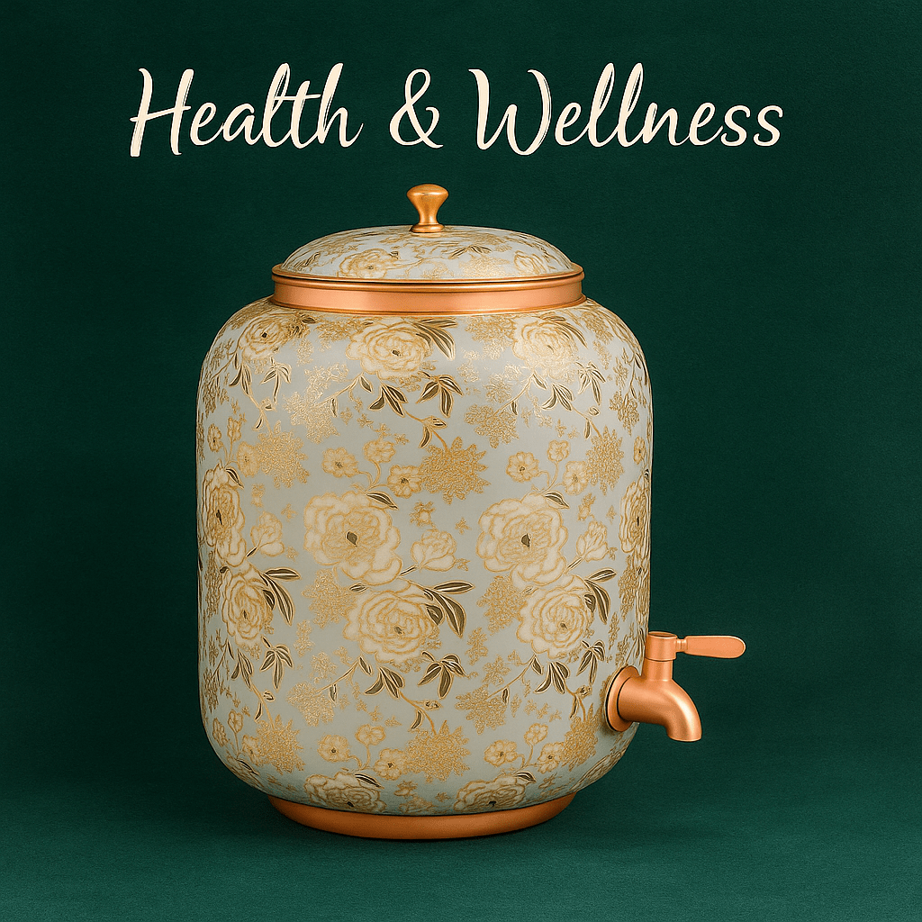 Copper capsule tank flower printed gold 3d meena with copper tap 4/8/12/16 L saka