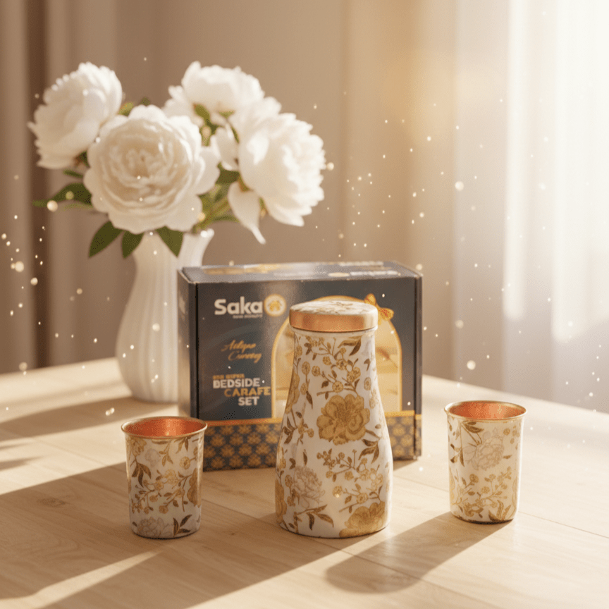 Copper jar glasses gift set floral printed meena saka