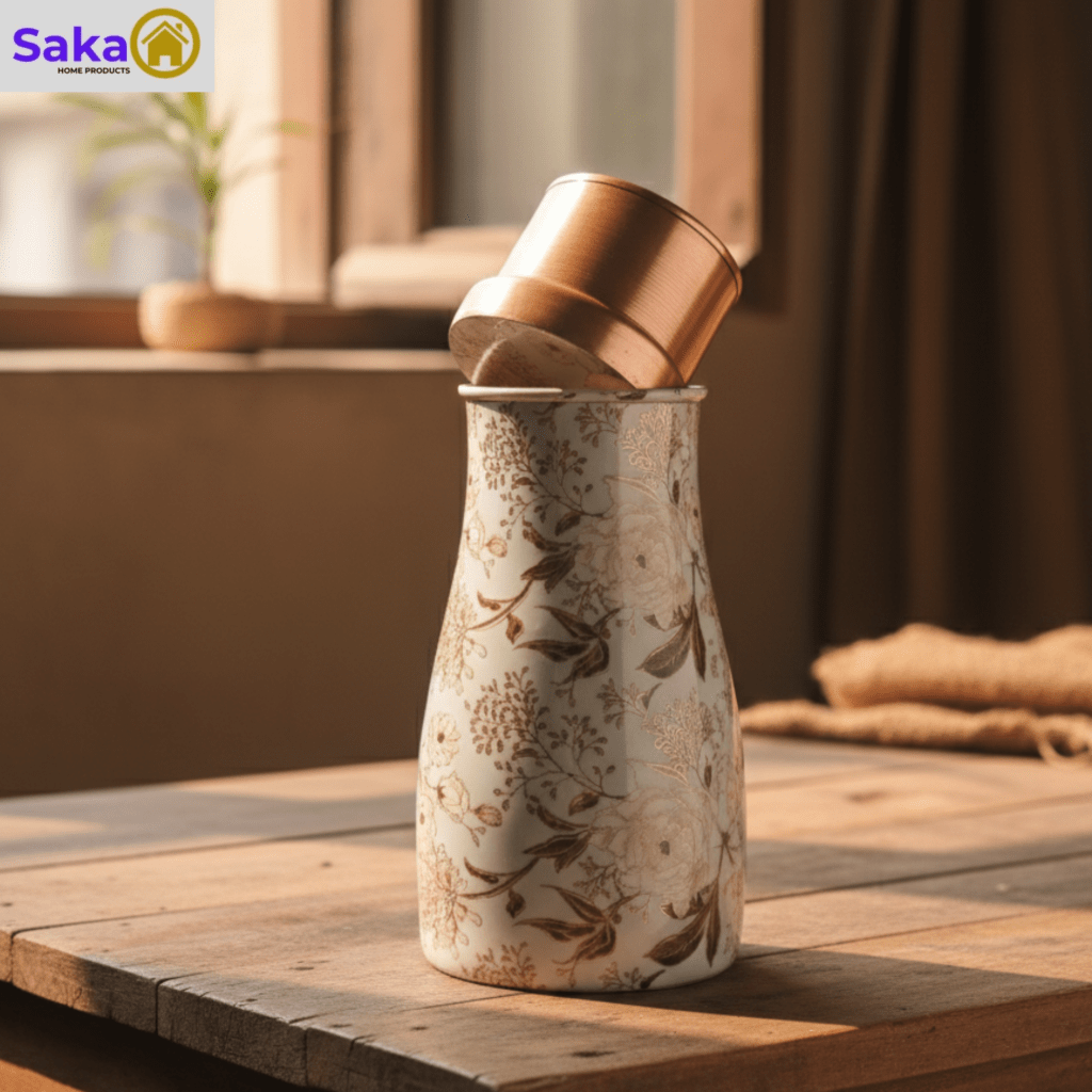 Copper bedroom jar sugarpot 1000ml roses flower printed gold meena saka bulk buy gifting