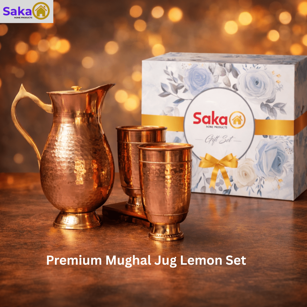 Pure copper lemon set mughal jug maharaja glass gift set