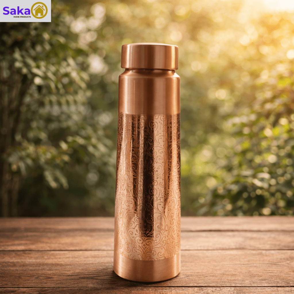 Pure copper tower carving bottle 1 litre embossed saka